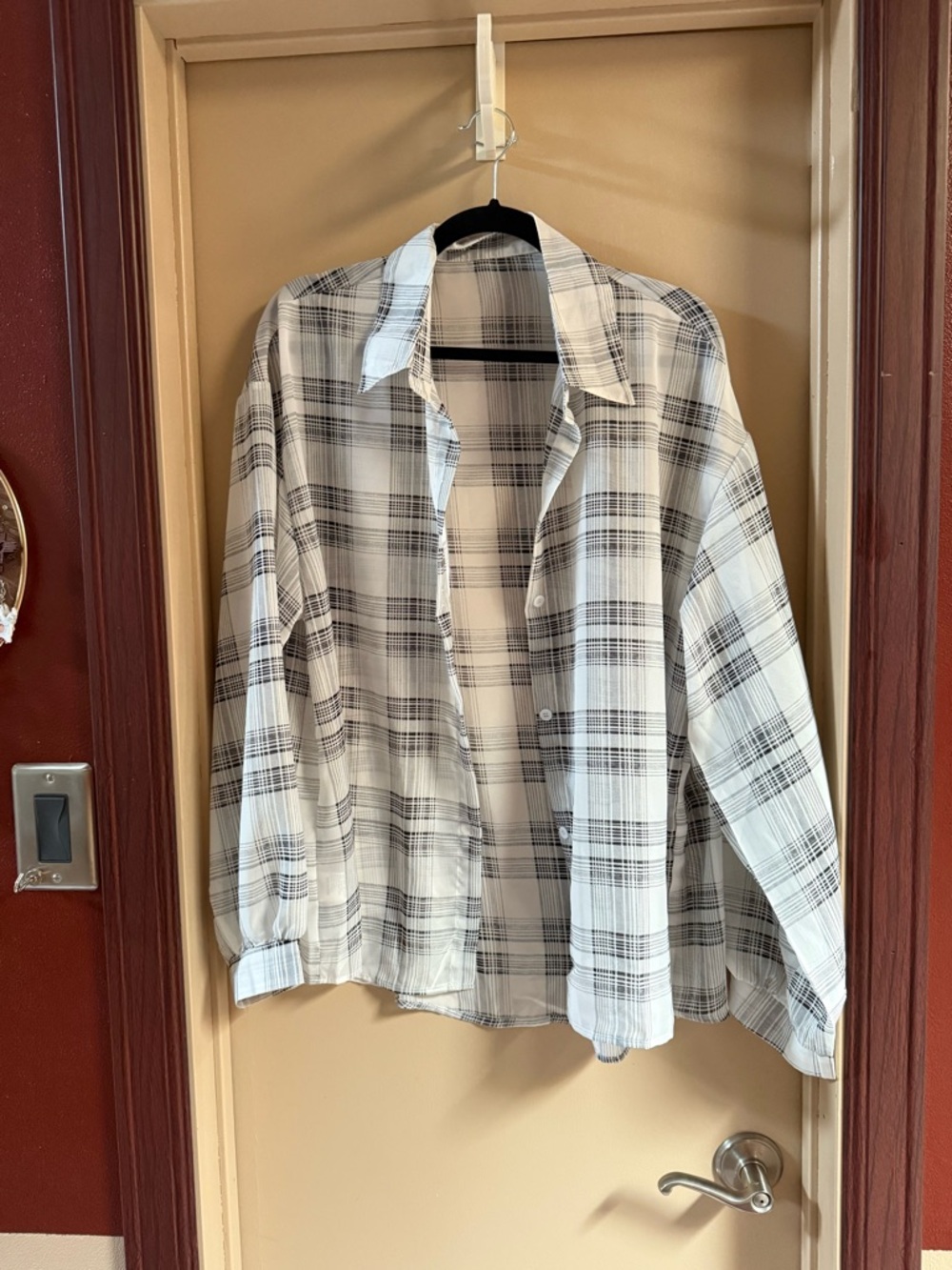 Women’s Black & White Plaid Button-Down Shirt Sheer